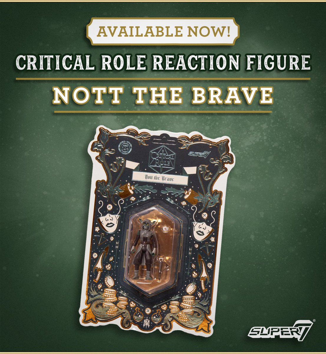 CriticalRole's tweet photo. ☁️ MERCH HYPE! 🏹

🎲 The stunning Air Ashari Dice Set from our friends at @EVERYTHINGDICE feature individual hand-shaped clouds inside! 

🗡️ Our Critical Role ReAction Figure - Nott the Brave from @super7store includes her porcelain doll mask and Tinkertop Bolt Blaster 1000! https://t.co/8yyRfte7wQ