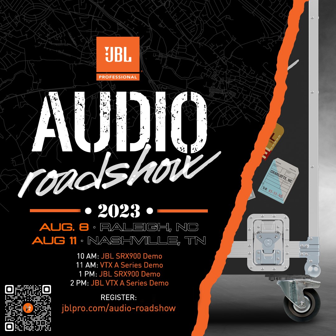 Vision2Mktg's tweet photo. Join us in Raleigh &amp; Nashville for the @JBLaudio Audio Roadshow on Aug 8th and 11th. Experience the power of the SRX900 Series, and VTX A Series. RSVP today and secure your spot! https://t.co/tb14mTetvk

#JBLPro #Tradeshow #Events #ProAudio https://t.co/0UGh9ZML60
