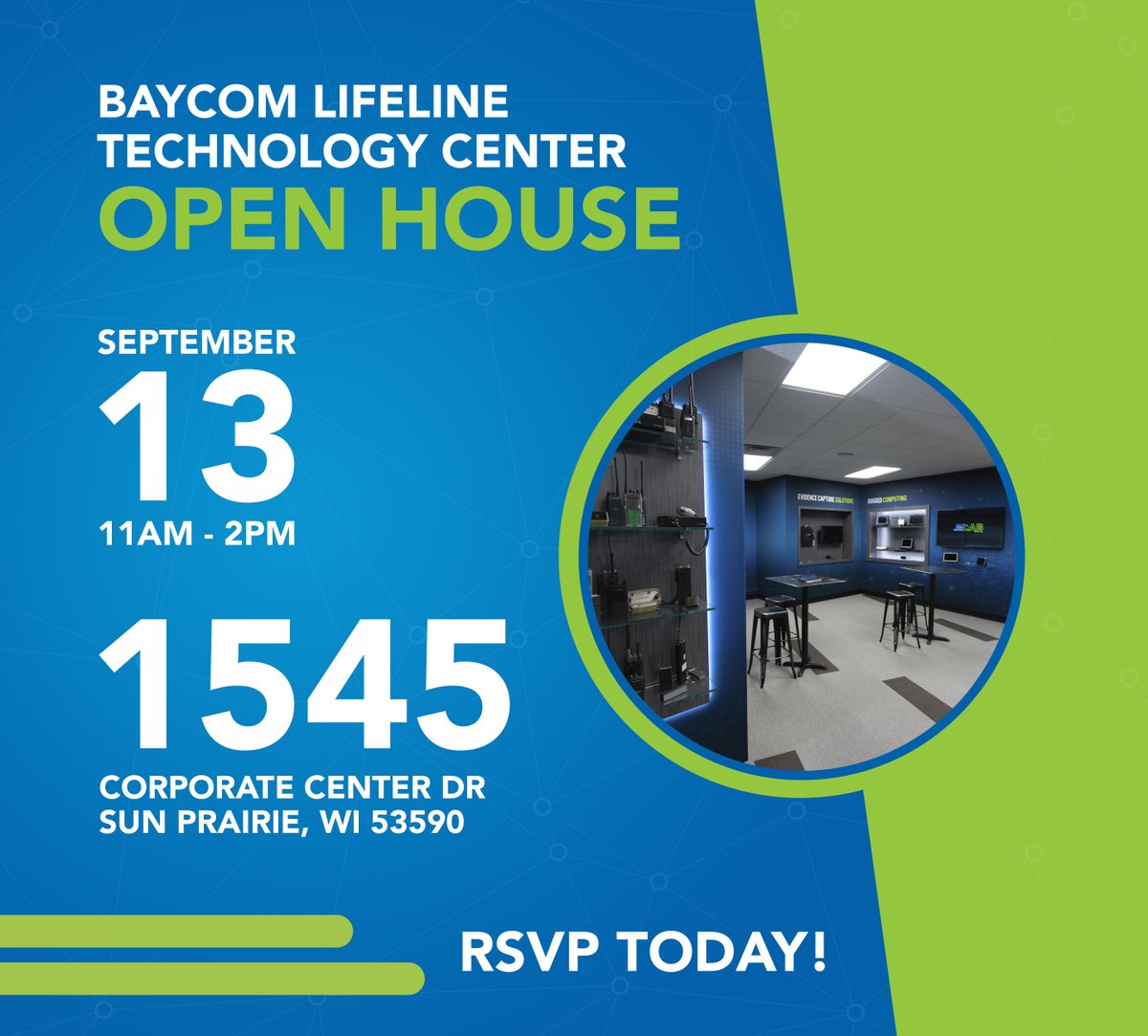 BaycomInc's tweet image. Join us on September 13th to see what our Lifeline Technology Center is all about. Hands-on live demonstrations, hors d’oeuvres, giveaways, raffle prizes and more!
To register, visit: bit.ly/44HQjLw
#BAYCOM #LifelineTechnologyCenter