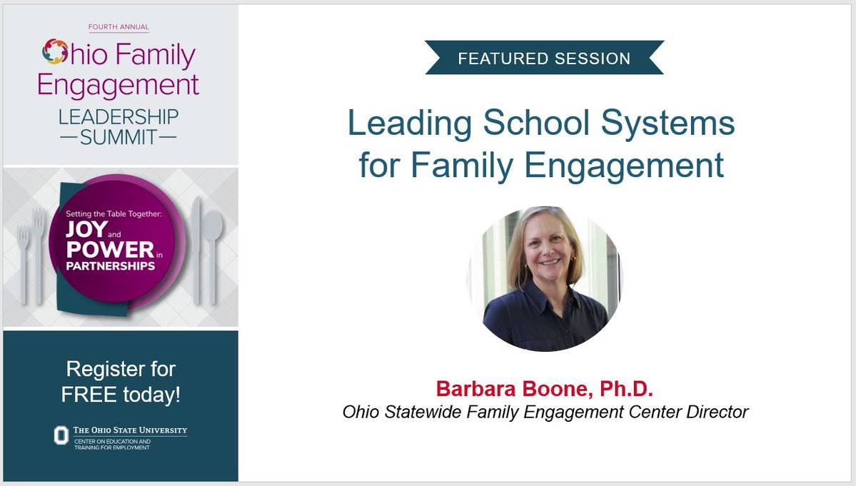 Register for our free Family Engagement Leadership Summit today! Come learn eight essential practices for leading family engagement in your schools from <a href="/OhioEngage/">OhioFamiliesEngage</a>’s Director <a href="/boonebbuzz/">Barbara Boone</a>. ohiofamiliesengage.osu.edu/annual-summit/…