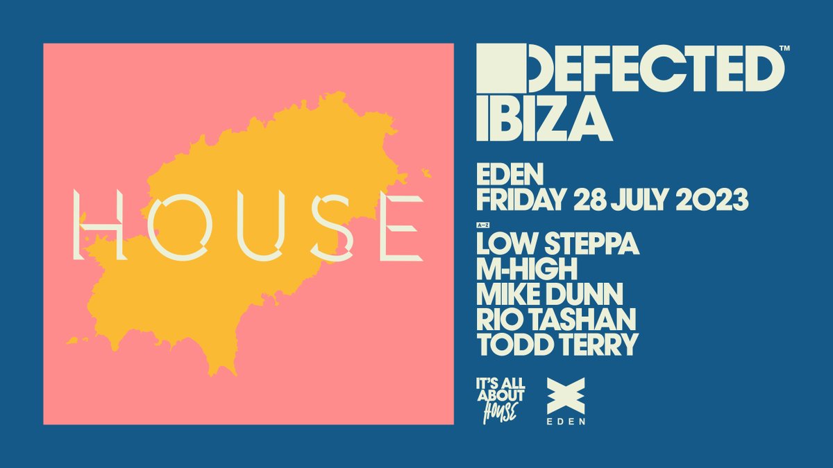 This Friday <a href="/DefectedRecords/">Defected Records</a> #Ibiza <a href="/eden_ibiza/">Eden Ibiza</a>  <a href="/Lowsteppa/">LOW STEPPA</a>, <a href="/MHighMusic1/">M-High</a>, <a href="/tharealmikedunn/">Mike Dunn</a>, <a href="/djtoddterry/">Todd Terry</a> and <a href="/RioTashanDJ/">Rio Tashan</a> B2B Olive F Tix/Info ibiza.defected.com/book-tickets-d…