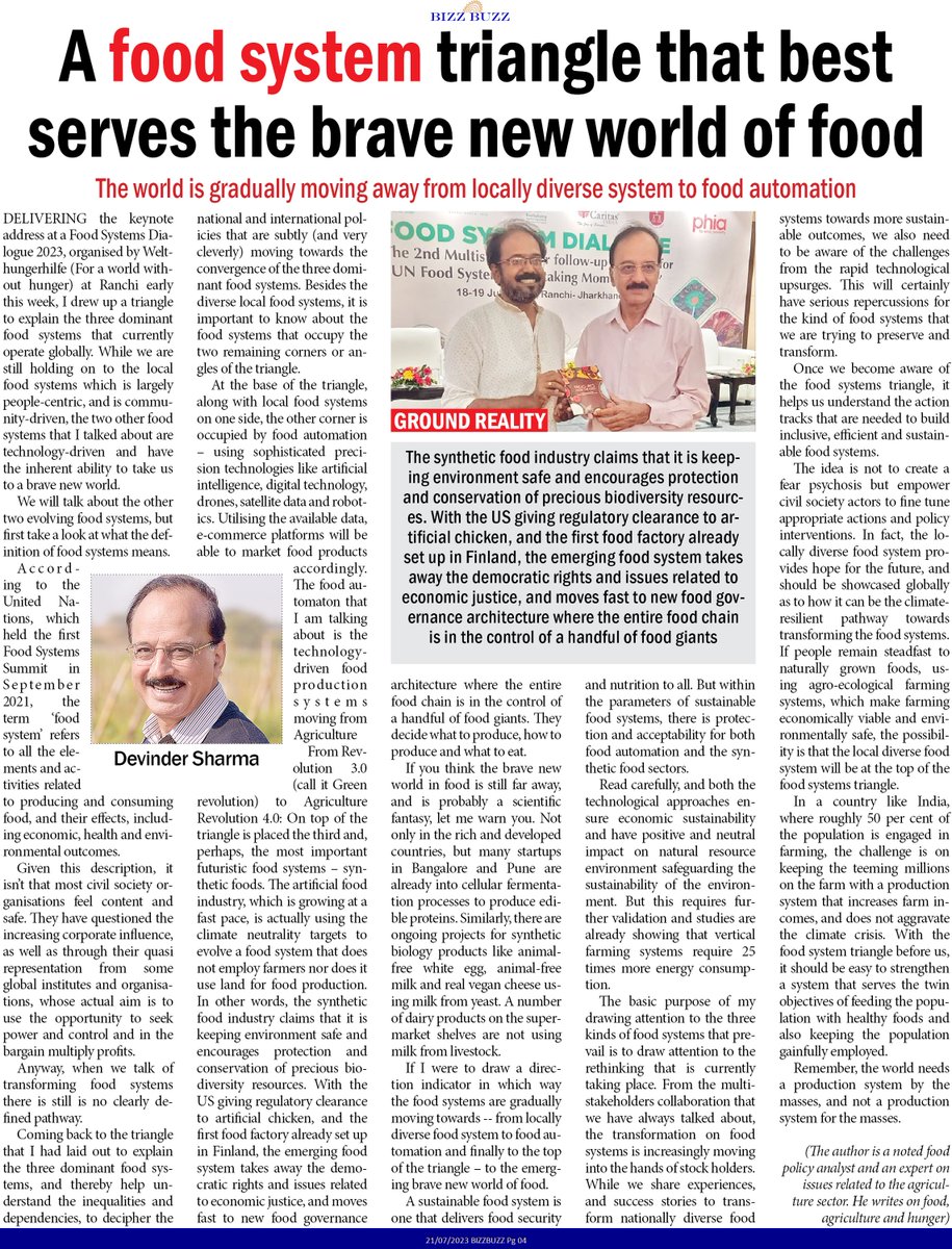 The transformation of food systems is increasingly moving into the hands of share holders. My article. #BizzBuzz. #FoodSystems #transformation #UNFSS