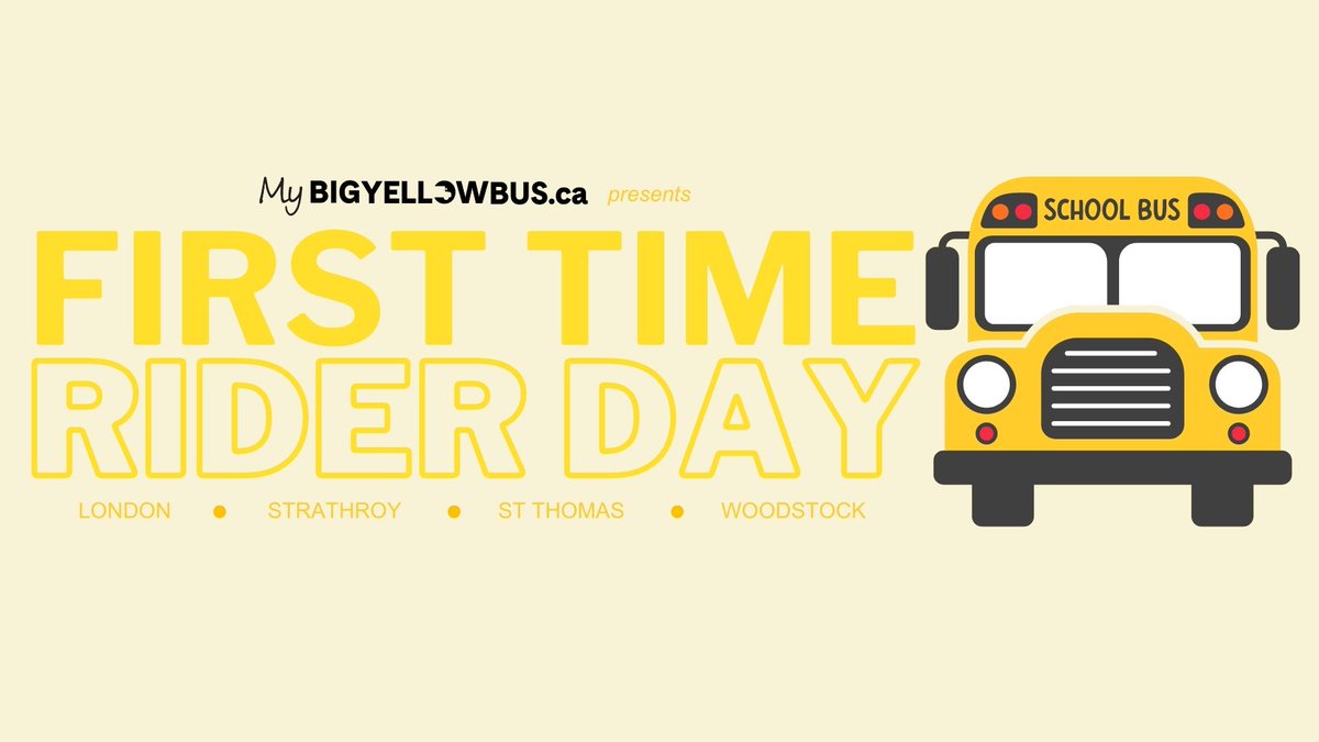 First Time Rider Day is August 17. Join us with your kindergarten first-time riders to learn how to ride the school bus safely. Register for a free ride at 1 of the 5 locations; visit ow.ly/vNbV50Pau9o. Can't make it? Visit ow.ly/zN2L50PatBH for online resources.