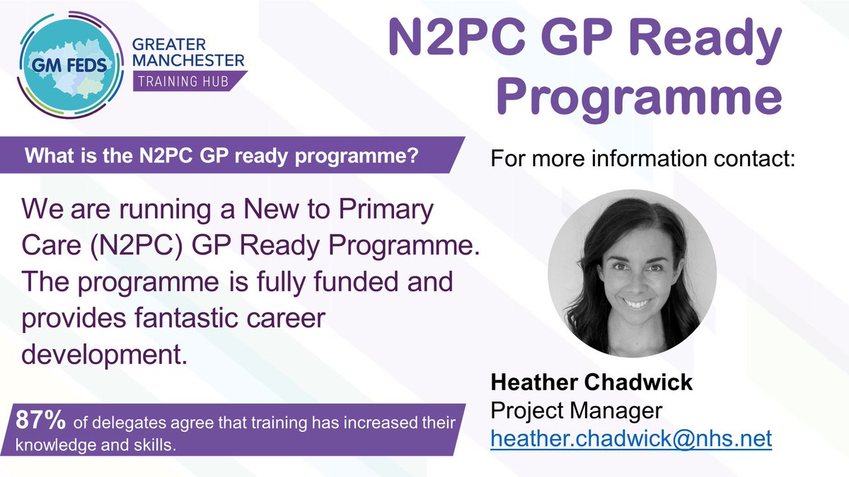 Greater Manchester Training Hub (@gmtrainhub) on Twitter photo If you are new to primary care, join us on our N2PC GP Ready Programme starting in October. 
Learn new skills, enhance your knowledge and embrace networking opportunities with support from our team. 
Click here to register interest 👉 gmthub.co.uk/go/n2pc
#N2PCProgramme If you are new to primary care, join us on our N2PC GP Ready Programme starting in October. 
Learn new skills, enhance your knowledge and embrace networking opportunities with support from our team. 
Click here to register interest 👉 gmthub.co.uk/go/n2pc
#N2PCProgramme