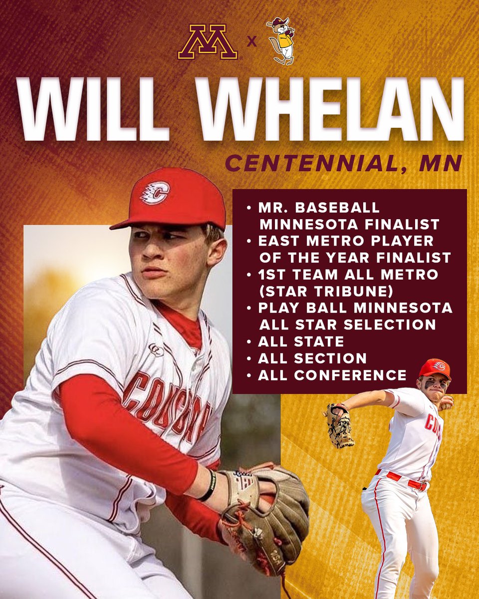 Final 𝘍𝘦𝘢𝘵𝘶𝘳𝘦𝘥 𝘍𝘳𝘦𝘴𝘩𝘮𝘢𝘯 - Will
Whelan

In 2023:
- Went 6-1 on the mound with a 2.27 ERA
- Struck out 83 batters in 46.1 innings
- Helped lead Centennial to a berth in the Section 7 4A
Championship

Season can't come soon enough🤩