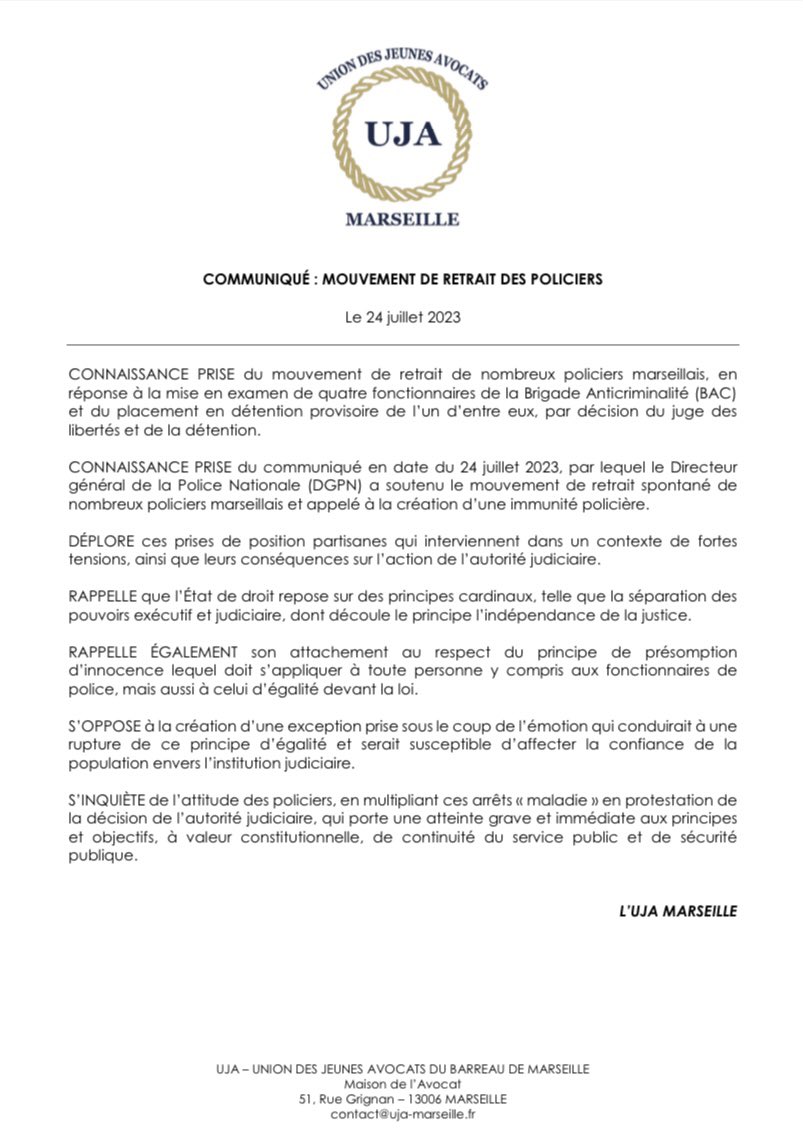 🚨Communiqué : Mouvement de retrait des policiers