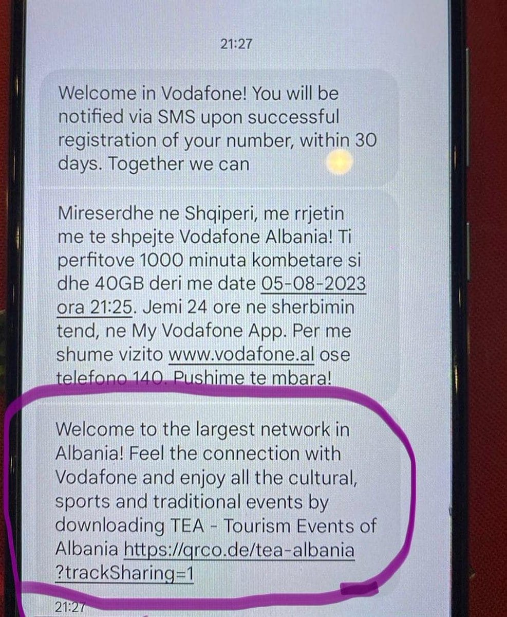 A special welcome from Vodafone Albania to all tourists who choose beautiful Albania to relax, have fun and be entertained. 📷 Download the TEA application to be updated with the events of Tourist Albania. 📷qrco.de/tea-albania