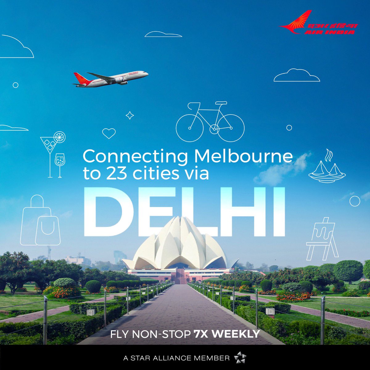airindia's tweet photo. Experience the best of India &amp; Australia with Air India. Now connecting 59 cities to &amp; from Melbourne via Delhi.

#FlyAI #nonstopexperiences #nonstopflights #airindia #Australia https://t.co/mvPTZs8hGo