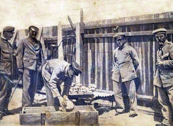 AfricanArchives's tweet photo. German colonizers in Namibia, due to their interest in evolutionary theory and missing links executed inmates and decapitated them. 

Herero women were required to remove all flesh from the heads to create clean skulls suitable for shipment for study in German Institutes. https://t.co/oUe9BdxsT5