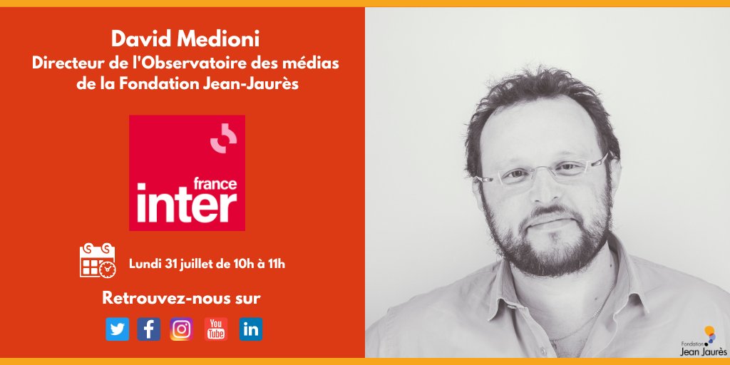 📻 @davidmedioni, directeur de l'Obs. des médias, est l'invité de 'Grand bien vous fasse !' pour évoquer la fatigue informationnelle au cours de la saison estivale. 🕙 À 10h sur @franceinter 📙 Le livre avec @Guenaelle_Gault : jean-jaures.org/publication/qu… @EditionsdelAube