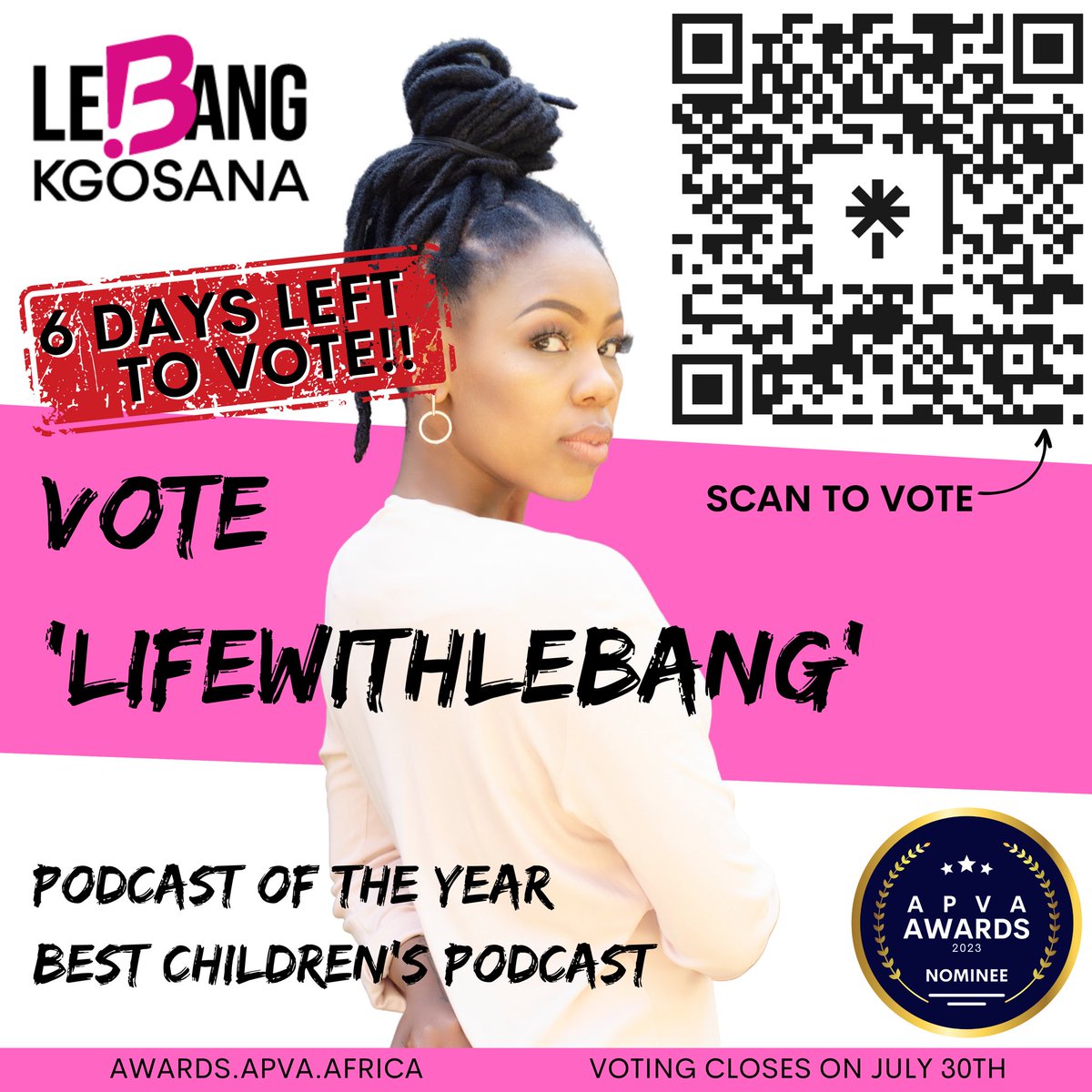 LebangKgosana's tweet photo. 6 days left to vote π€πΎπ€πΎπ€πΎ
Letβs bring this one home πΏπ¦πΏπ¦πΏπ¦πΏπ¦
VOTE HERE -> https://t.co/rjWjqDzQSb https://t.co/CxDdJuwyLq