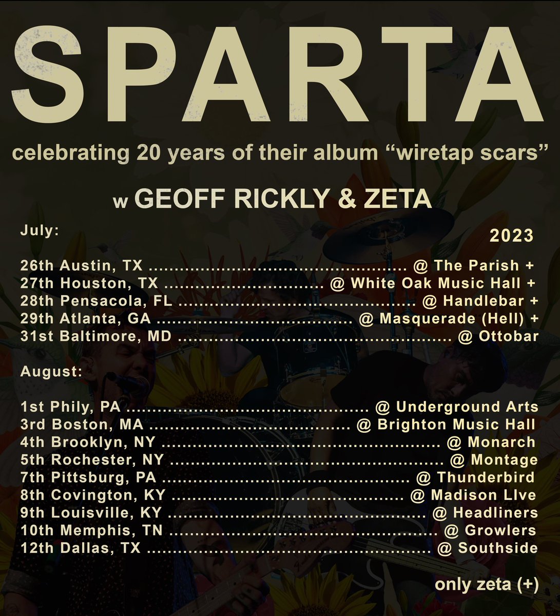 join_zeta's tweet photo. Tour kick off in 2 days π July 26th Austin, TX @ Parish
w @acidwaveband Supporting: @spartatheband π₯
Ticket at ππΌ https://t.co/b9XeBvIxLE π«
#joinzeta #spartaband #acidwave https://t.co/uBr06xntcl