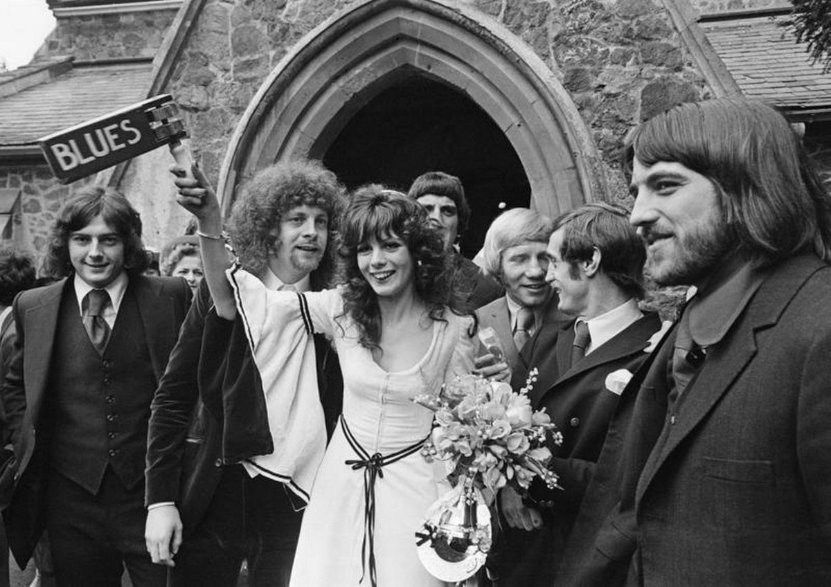 R.I.P Trevor Francis. Seen here at Jeff's wedding in 1972 to Rosemary. They were great friends. Coincidentally, he's standing under the blues football rattle. Always a blue, but also a Champions League winner twice (European Cup) and the first Million Pound Footballer. xx