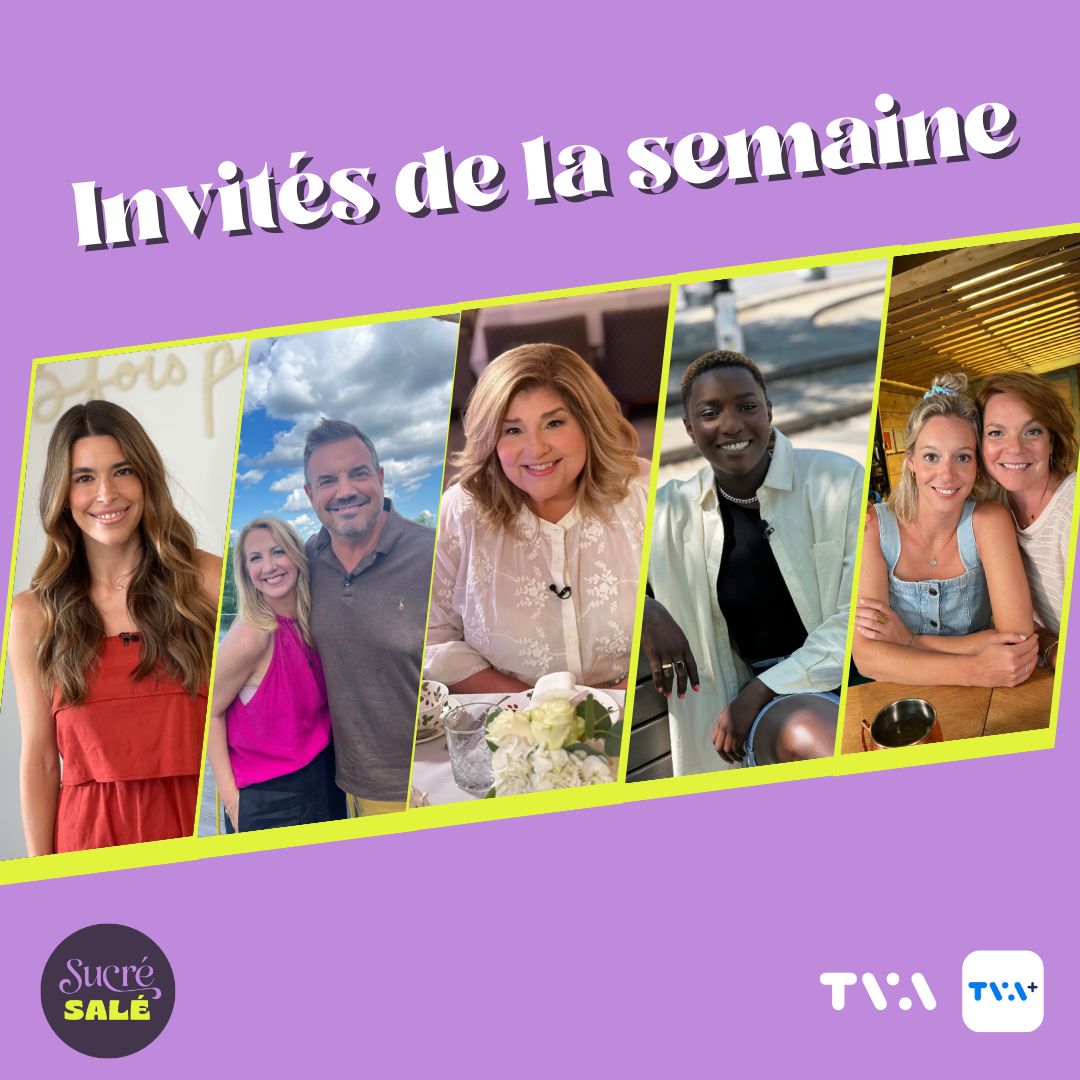 ◼︎ SUCRÉ SALÉ

Cette semaine, Mélanie Maynard reçoit: 
・Marilou 
・Charles Lafortune 
・Marie-Claude Barrette 
・Sarahmée 
・Catherine Proulx-Lemay

📺 Lundi au vendredi | 18h30 / 22h35 | TVA
#SucréSalé #Déferlantes