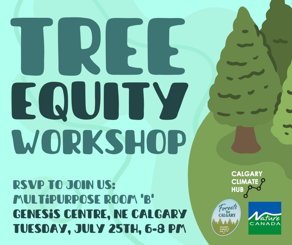 Saadiq Mohiuddin (@saadiqmohiuddin) on Twitter photo Did you know that northeast Calgary neighbourhoods have the lowest tree cover in the city? Come by the Genesis Centre on Tuesday July 25, 6pm to learn about Tree Equity in NE Calgary! <a href="/ClimateHubYYC/">Calgary Climate Hub</a>
calgaryclimatehub.ca/tree_equity_wo… Did you know that northeast Calgary neighbourhoods have the lowest tree cover in the city? Come by the Genesis Centre on Tuesday July 25, 6pm to learn about Tree Equity in NE Calgary! <a href="/ClimateHubYYC/">Calgary Climate Hub</a>
calgaryclimatehub.ca/tree_equity_wo…
