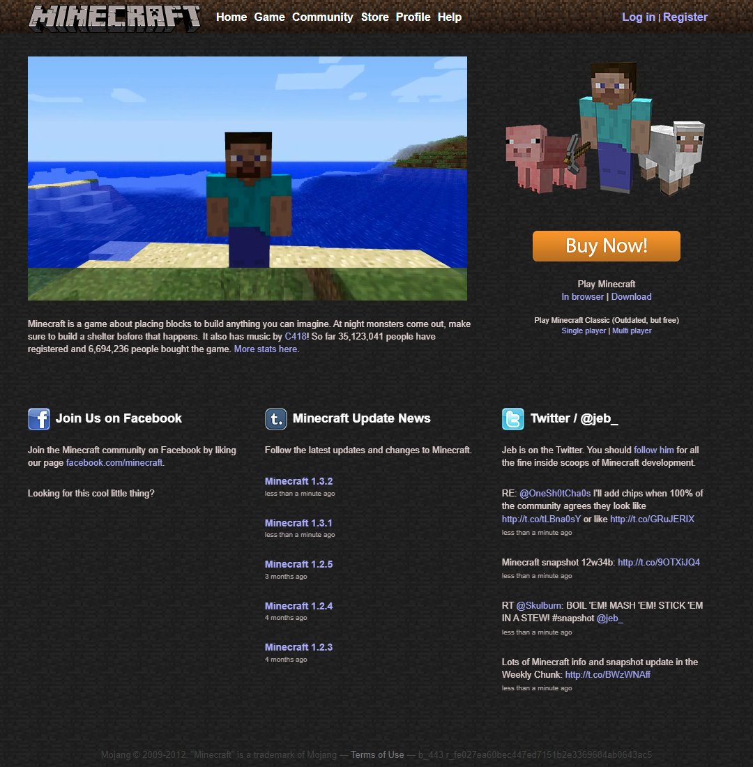 Minecraft website in July 2012 #WebDesignHistory