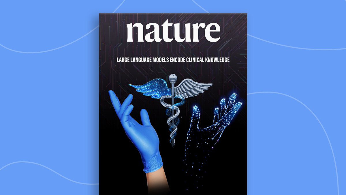 The foundational research behind @GoogleHealth's large language model (#LLM),  Med-PaLM, has been published in @nature journal. Check it out: go.nature.com/44GF1a9