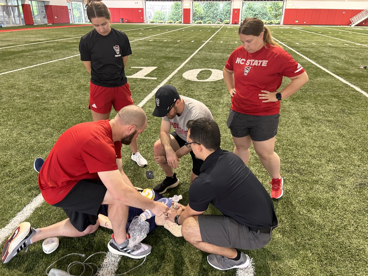 WolfPackMedAD's tweet photo. What a great day of training Emergency Care for @NCSU_SportsMed! Thanks to @EmergencySports for providing an exceptional learning experience. “You don’t rise to the level of your expectations. You fall to the level of your training”- @dcatc1 #ProtectthePack @strappatc @CJGual https://t.co/NL8aZiCiZf