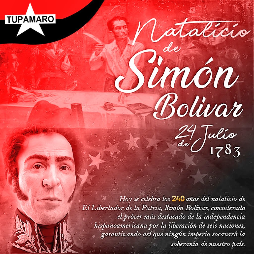 ¡VIVA BOLÍVAR! 🇻🇪 hoy #24Jul Son 240 años de su natalicio, su figura épica de libertador permanece como ejemplo de un hombre que quería ver liberada a toda América Latina del vasallaje al que estuvo sometida durante tres siglos.
#BatallaNaval200