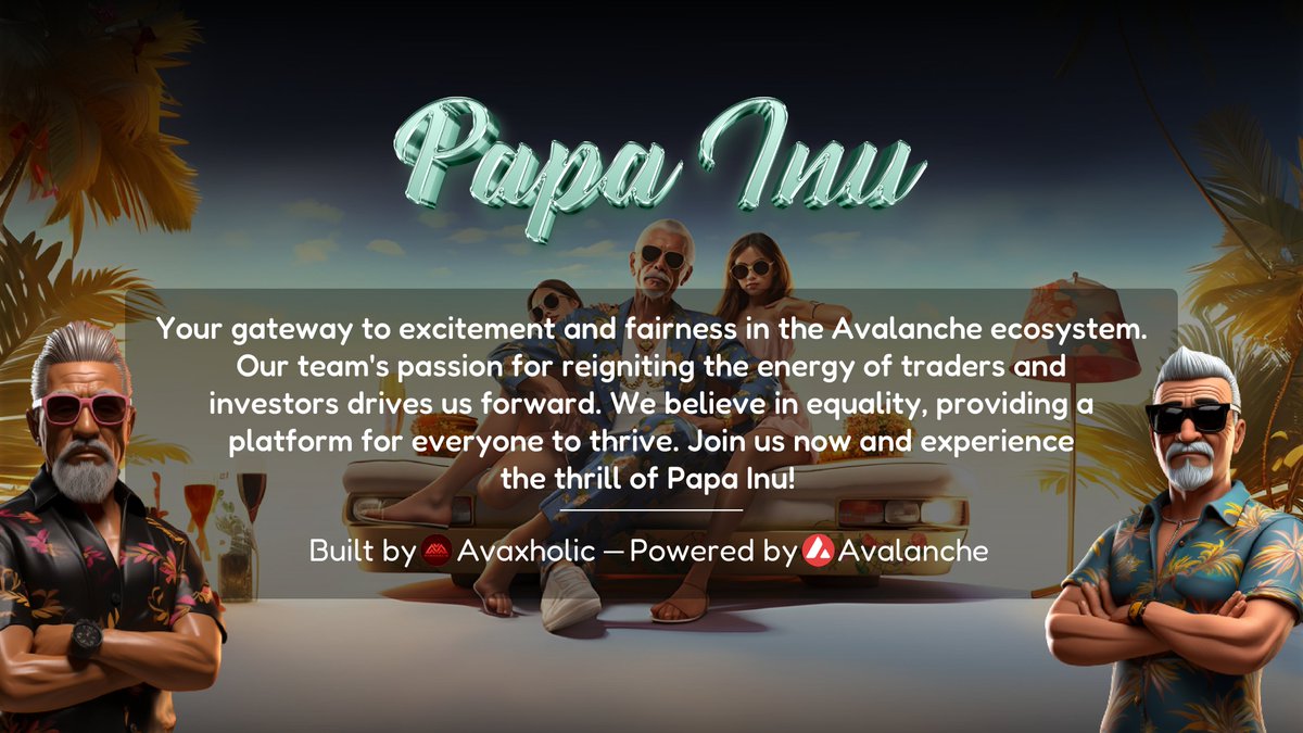 PAPA INU WILL BECOME AN AVALANCHE MEME REPRESENTATIVE

🚀 Introducing Papa Inu: Reigniting Excitement on Avalanche 🌟 We are thrilled to be your meme representative and to bring a wave of enthusiasm and fun to the world of crypto. Make Avalanche Great Again 🌈