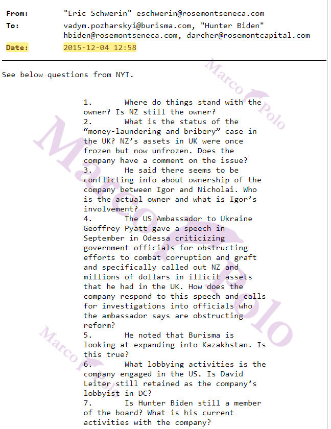 Techno_Fog's tweet image. An urgent Burisma - VP Biden call took place on 12/4/2015

What was the significance of that date?

The NYT had requested comment for a on VP Biden's connections to Burisma.

Burisma was scrambling for a response - and wanted VP Biden's "support"