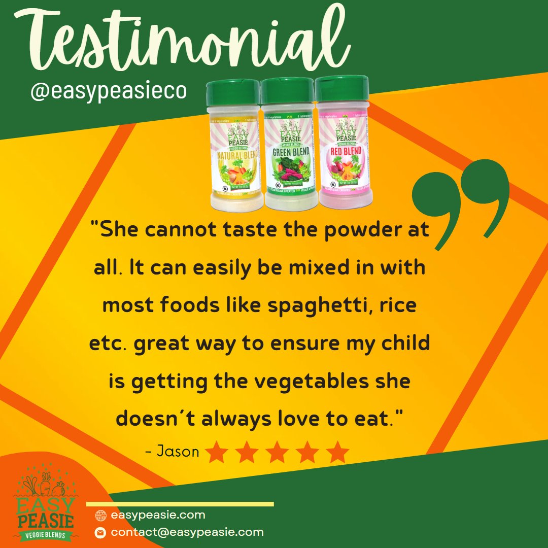 easypeasieco's tweet image. We're incredibly grateful for your wonderful review! Thank you for trusting us to make healthy eating easier for your little one! Your feedback is truly appreciated.
#easypeasie #veggiepowder #healthykids #customerfeedback #customertestimonial #customerappreciation #healthyeating