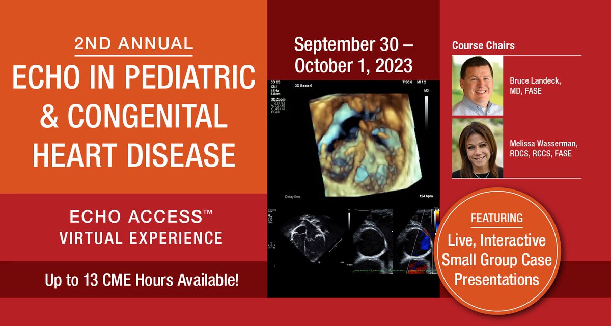 Join us for the 2nd Annual Echo in Pediatric & Congenital Heart Disease Echo Access Virtual Experience on Sept. 30-Oct. 1! This two-day virtual course will contain echo-specific education for the pediatric community. bit.ly/3yR7NXg