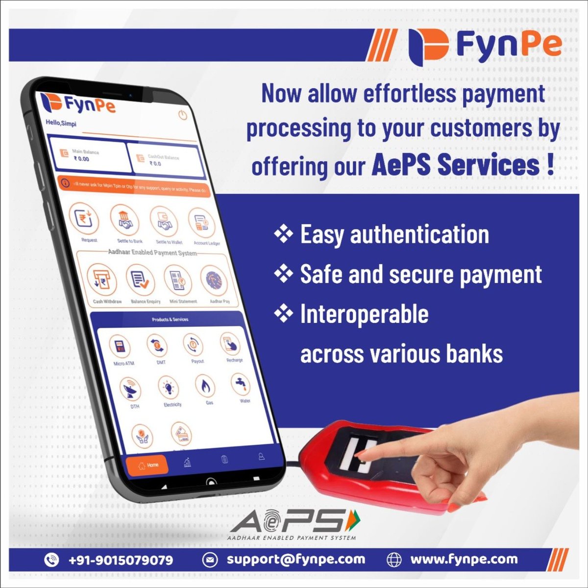 fynpe_payments's tweet image. Offer Safe and Secure Payment Process to your customers with AePS Services from FynPe !Don&apos;t wait, call us today ! #aeps #aadhaar #fynpe