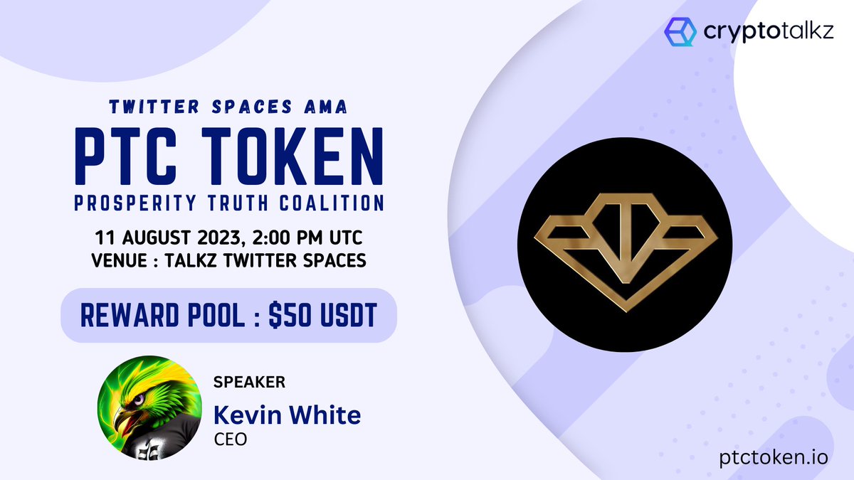 CryptoTalkzInfo's tweet photo. 📣 We are excited to announce our next #TwitterSpacesAMA with PTC Token on 11th August at 2:00 PM UTC 

💰 Reward : $50 USDT

🏠 Venue : https://t.co/HsZ12xEFb6

〽️ Rules
1⃣ Follow @PTCToken &amp; @CryptoTalkzInfo
2⃣ Like &amp; RT

🌐 https://t.co/JKWgaJKgPy https://t.co/kxyYvDO1eF