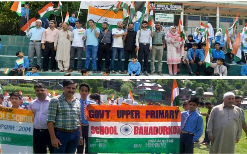 Chhote_91's tweet photo. Under “Meri Maati Mera Desh” campaign scintillating scenes of national #brotherhood &amp; #patriotism were witnessed when #students hoisting the #nationalflag &amp; sang the Rashtragaan marched towards Teetwal held today to commemorate 75 years of #India’s #independenceday2023 
#oriele https://t.co/4AXMfedcdO