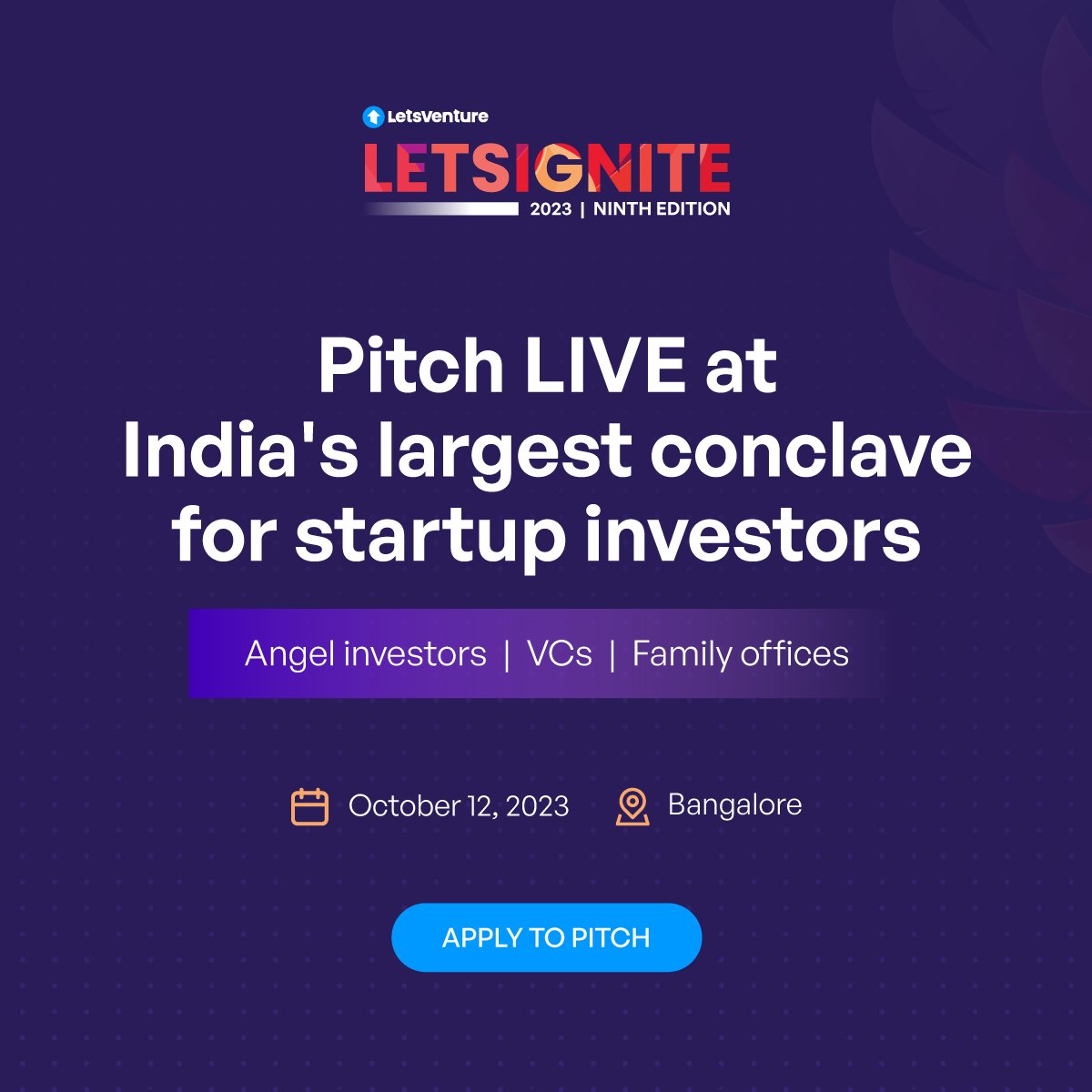lvxventures's tweet photo. Own the stage at the 9th edition of #LetsIgnite - India’s largest conclave for startup investors since 2015.
📣 Calling #Startupfounders to pitch to a room full of top #angelinvestors, #VCs, #familyoffices & other #privatemarket investors.
🔹 Apply now: https://t.co/jt5j40QB8E https://t.co/rrThxvBgSX