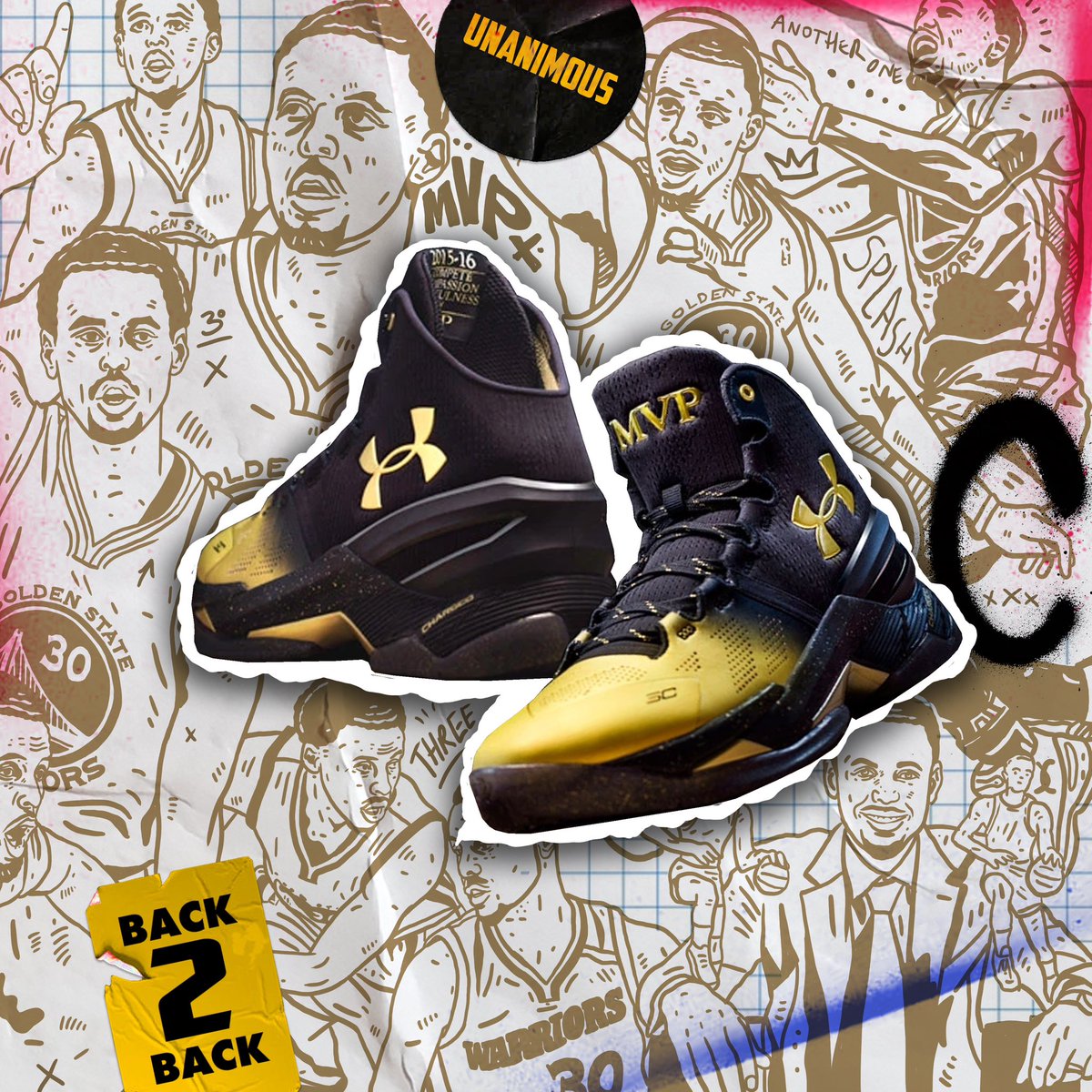 Huge thanks to @footlocker_au and @underarmourau for these special edition @currybrand pack.. #footlocker #underarmour #currybrand #stephcurry #flexclusive #goldenstatewarriors #curry #illustration #kicks #hoops #basketball #nba #chefcurry #back2back #unanimous #mvp
