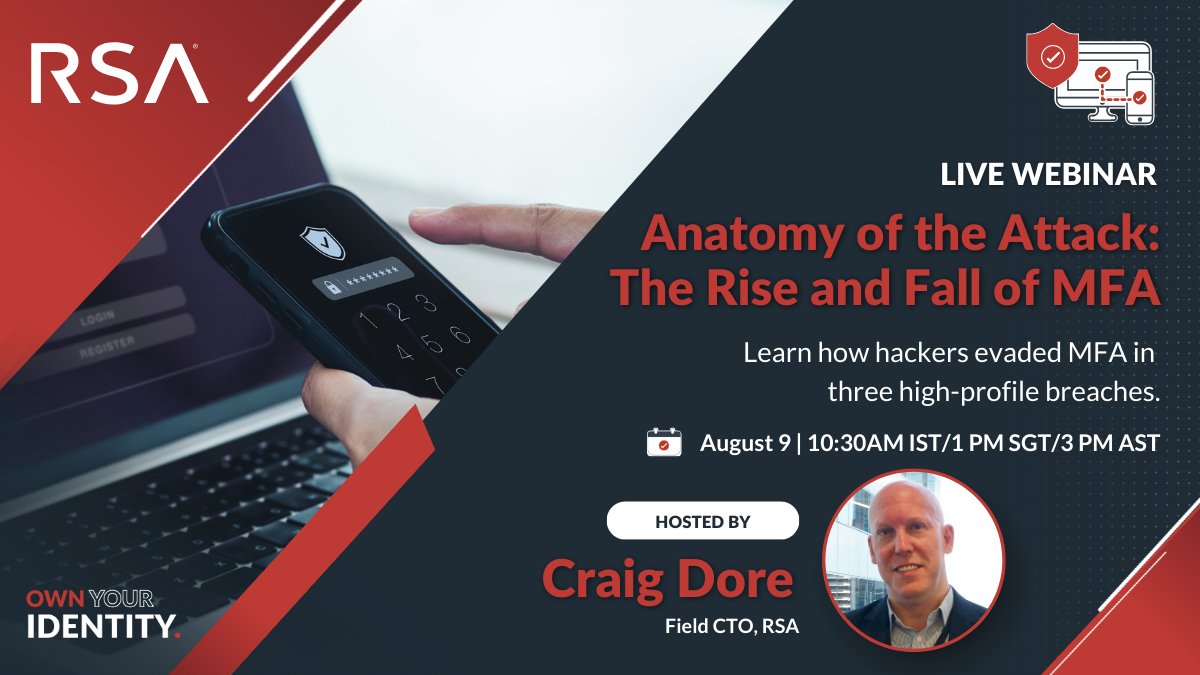 Devastating #cybersecurity breaches can evade #MFA 😱

🚨 IN 30 MINUTES: join <a href="/RSAsecurity/">RSA</a> for a free #webinar to learn the steps behind these #databreaches—and how to stop them from happening again ⚠️

📅 9 Aug | 🕰️ 10:30 AM IST | Register ⬇️
webinars.securid.com/RSA/Anatomy-of…