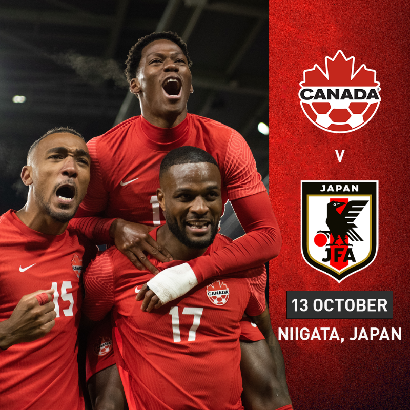 CanadaSoccerEN's tweet photo. Canada to face Japan in Fall International Friendly 🇨🇦🇯🇵

#CANMNT are set to play the 20th FIFA ranked nation in an international friendly this upcoming October 13 at the Denka Big Swan Stadium, in Niigata, Japan.
