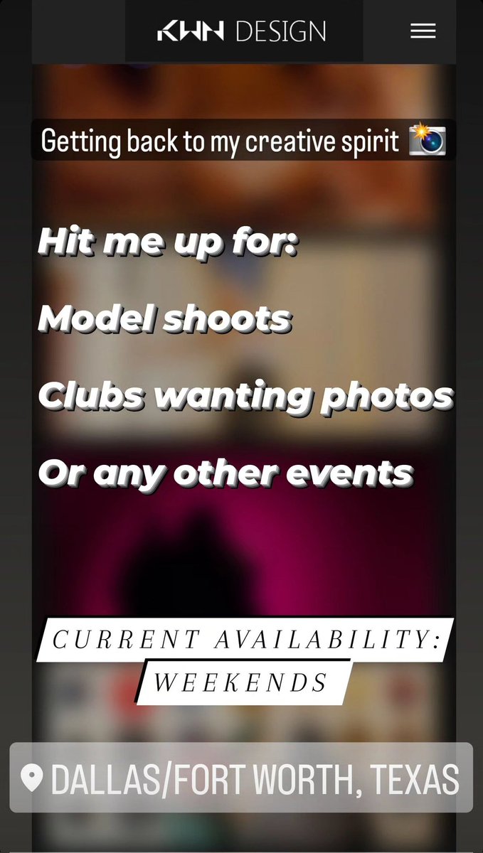 kwndesign's tweet photo. Starting back up weekend #shoots, please hit me up if you're in #Dallas and looking for #photography

#DallasTX #dfw #DallasTexas #photographer #art #clubs #events #creative #models 

Portfolio in bio https://t.co/mZBeJPMHlA