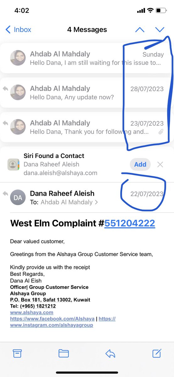 AhdabMahdaly's tweet photo. @westelm Order no. Y101972712
See photo with complain no. I got an email from your representative at alshaye then when I replied she disappeared. https://t.co/GplK6WJW26