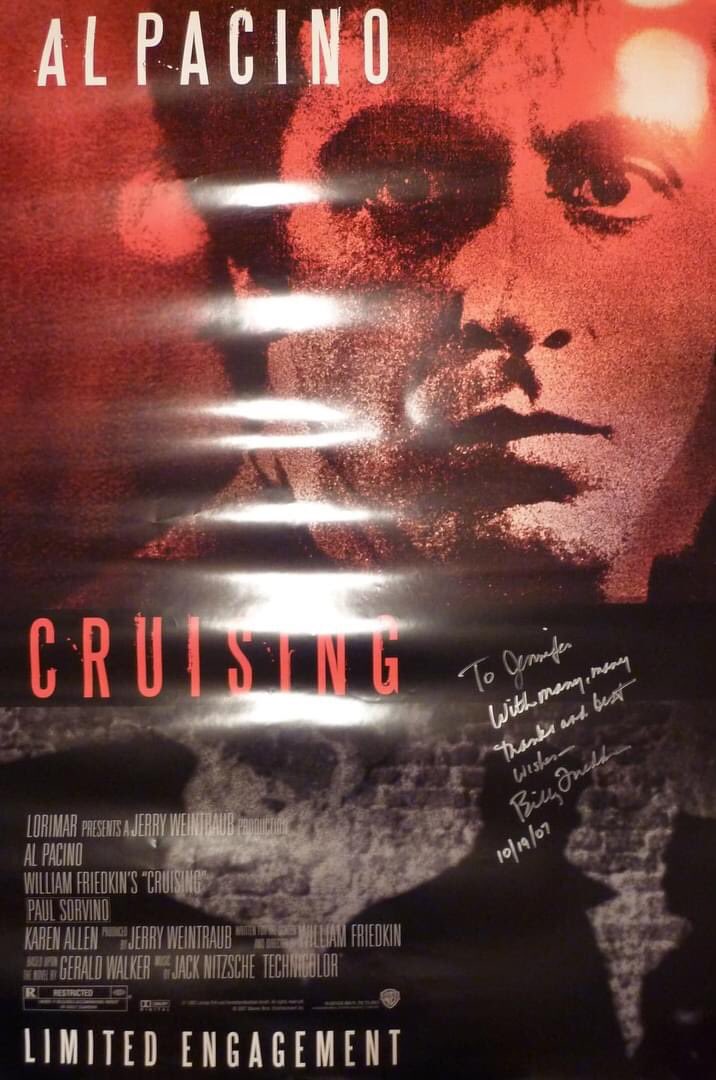 RealJGo's tweet photo. Gutted to hear that William Friedkin passed away! I met Billy in 2007, while working on the “Cruising” publicity campaign for the Deluxe Collector’s Edition DVD. I’ll never forget a lengthy conversation in the WB movie theater. Billy was a brilliant man and a HUGE talent. https://t.co/G464JGBXwA