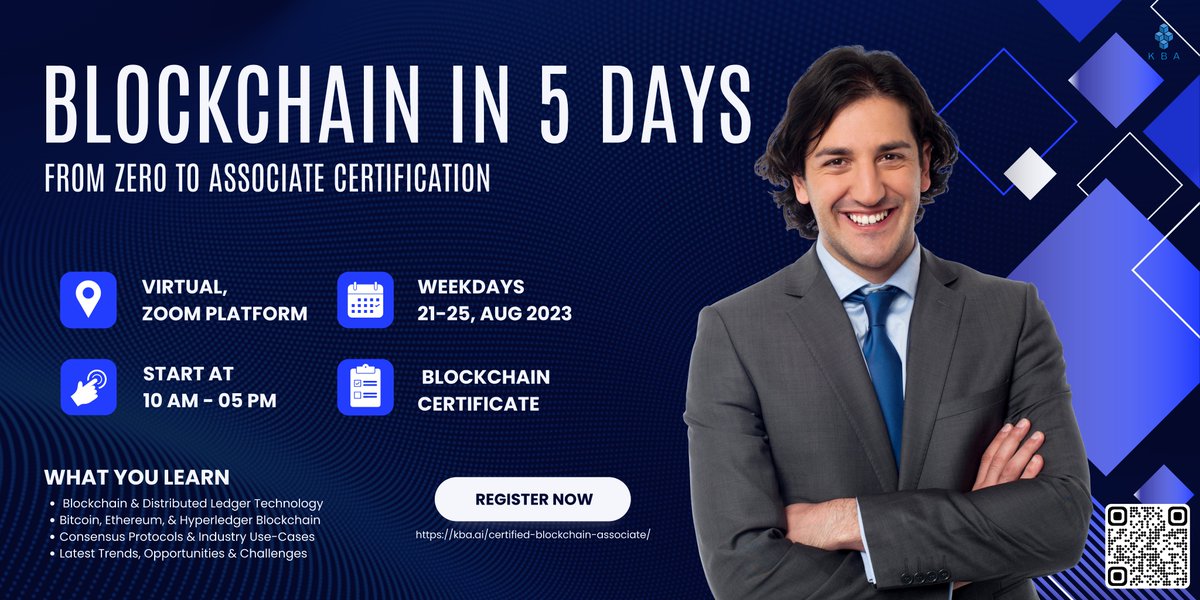 kbaiiitmk's tweet image. Join Certified Blockchain Associate Program.
Starts 21st of Aug in Virtual Mode. 
Limited Seats Only!!!!
Register today: lnkd.in/f-xuGQ4
#onlinecourse #instructorledtraining #blockchainfoundation #distributedledgertechnology #certification #graduation #learning