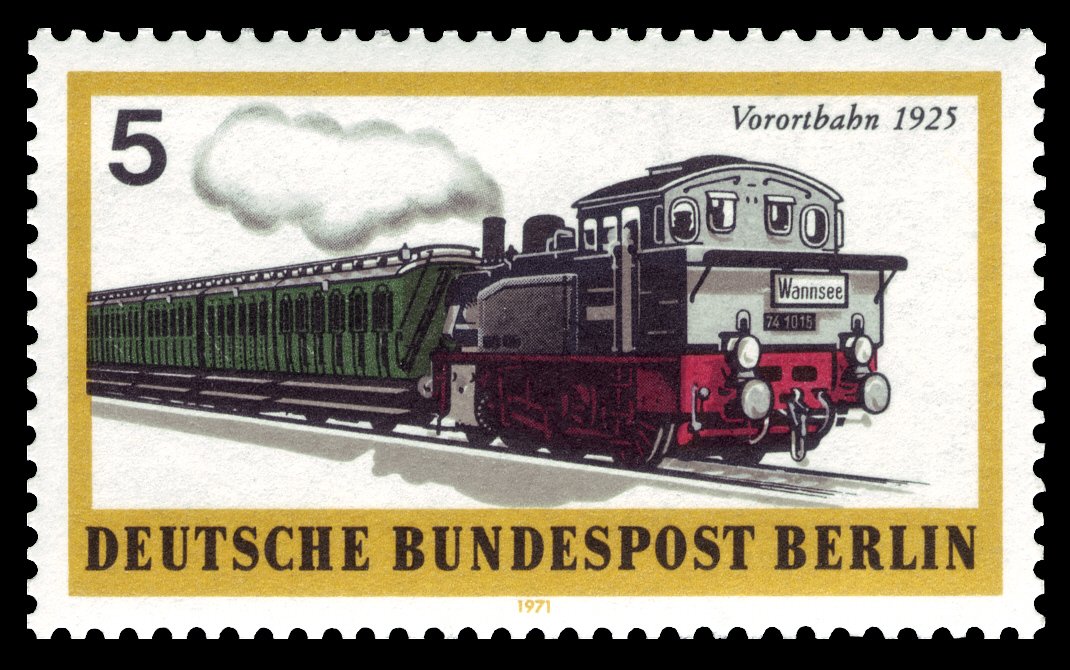 Am 8. August 1924 fuhr der erste elektrische Zug auf der Vorortbahn vom Stettiner Bahnhof (Nordbahnhof) nach Bernau. In den nächsten Jahren wurde das S-Bahn-Netz Berlins elektrifiziert.

Briefmarke (1971): Vorortbahn, 1925.