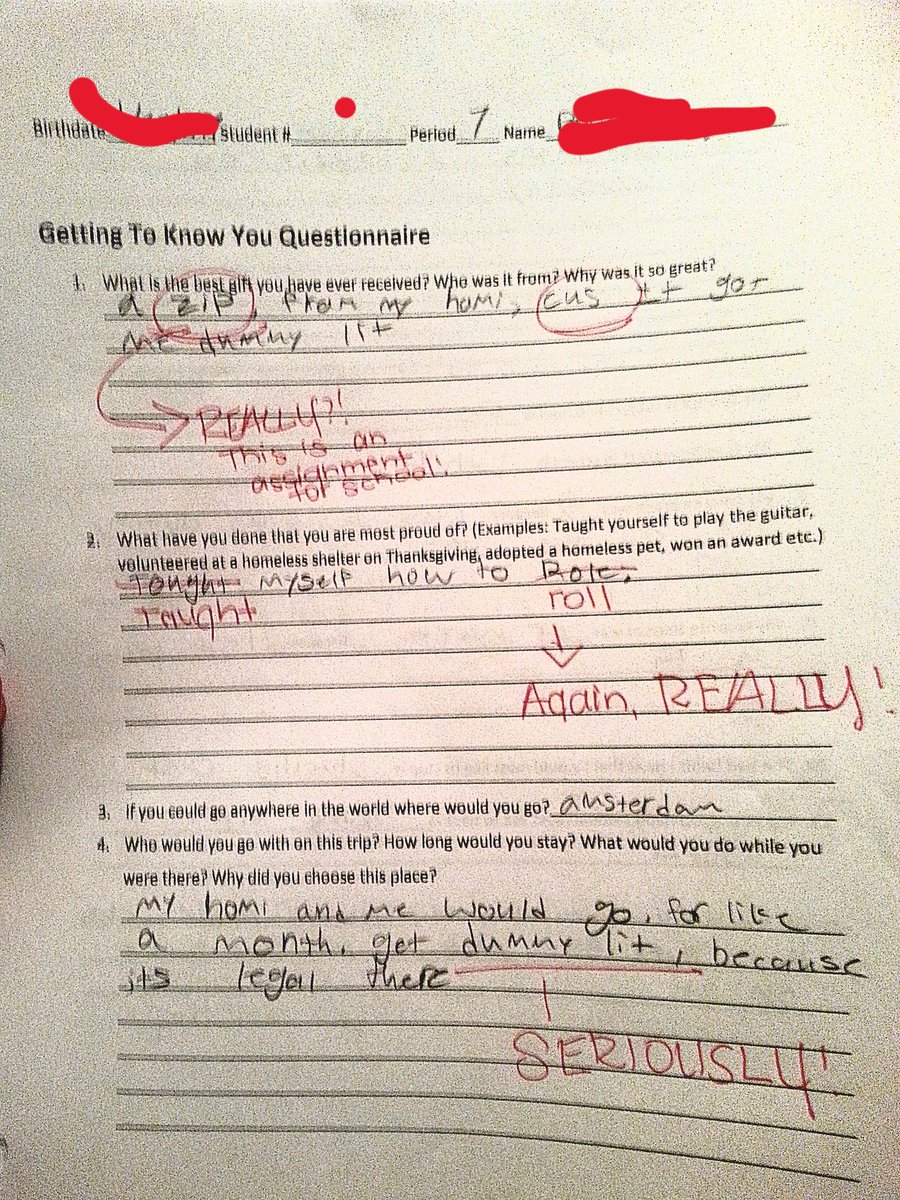 I just found this in Sarah's old school folder. It's an assignment from one of her former students 💀💀💀