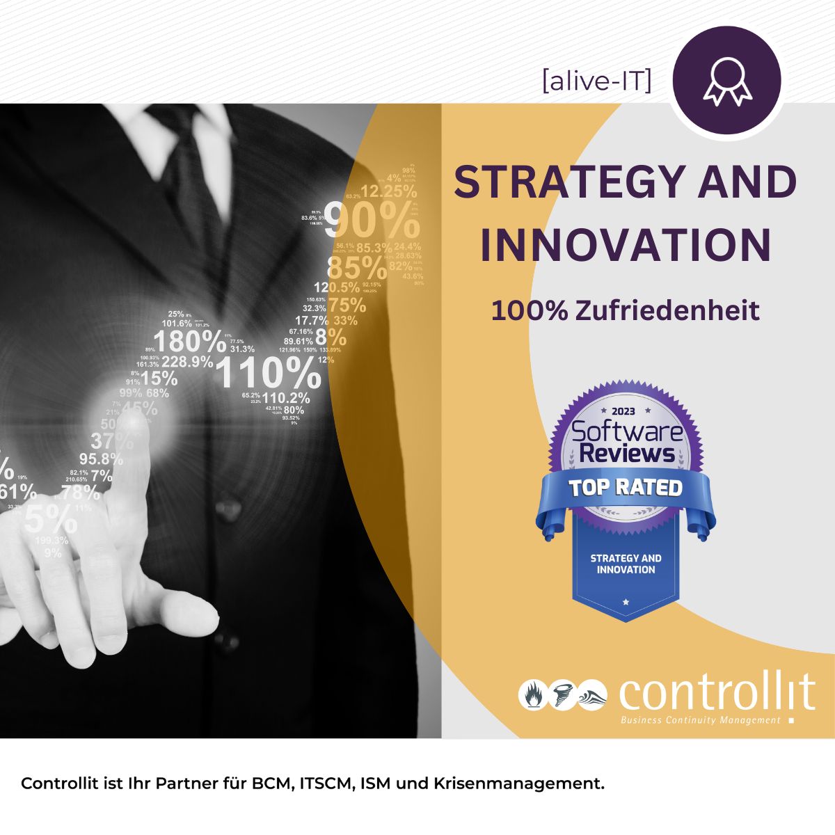 Wir wurden ausgezeichnet! Das Thema: "Strategy and Innovation"
Schaut Euch hier die Bewertungen an: softwarereviews.com/products/alive…
 
#ControllitAG #aliveIT #BesteAuszeichnung #Hamburg #Beratung #ITSCM #Krisenmanagement #BCM #SoftwareReviews