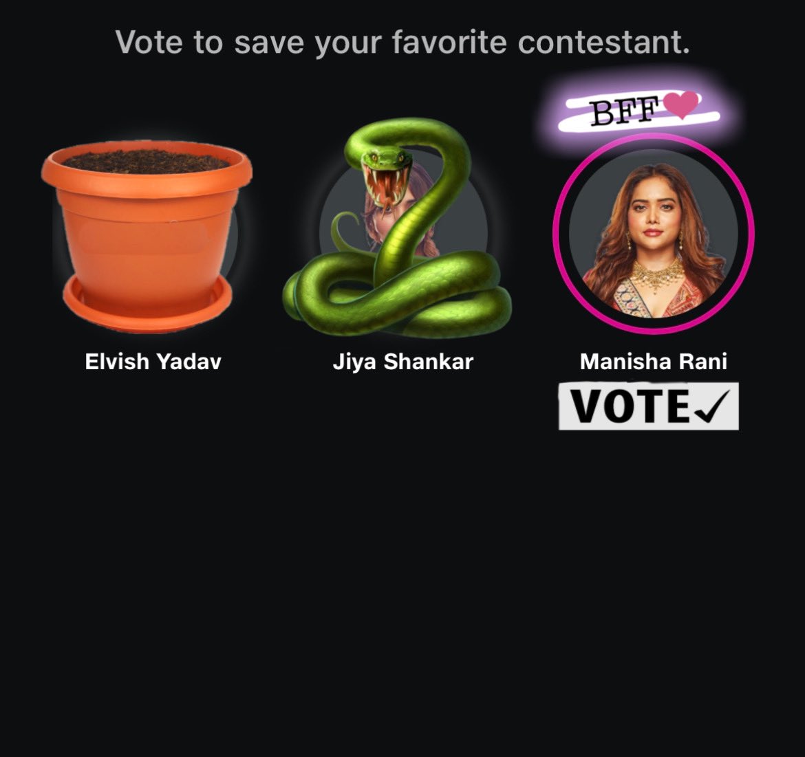OG_Anaya_'s tweet photo. AS A #FukraInsaan FAN I REQUEST TO ALL PLEASE VOTE NOW FOR #ManishaRani 🗳️

Like for #Abhisha ♥️
#AbhishekMalhan 🫂 #ManishaRani 

#BiggBoss #BiggBossOTT2 
#BBOTT2 #ElvishYadav #Abhiya #JiyaShankar  #FukraArmy https://t.co/IzFGW7iM8Z
