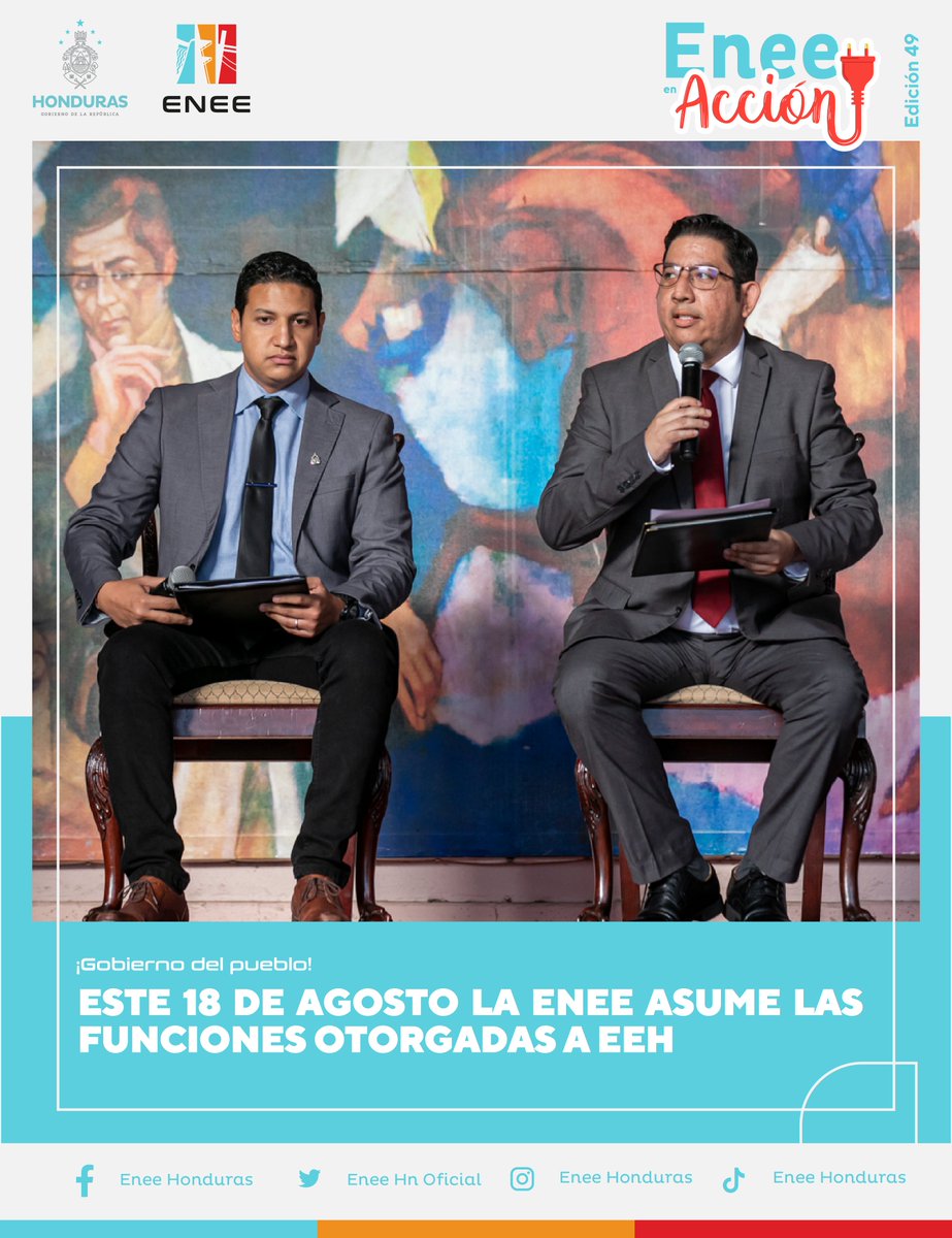 EneeHnOficial's tweet image. #ENEEenAcción| Te invitamos a leer nuestro boletín semanal "ENEE en Acción" donde podrás enterarte de las noticias más importantes de la estatal eléctrica ⚡️🇭🇳

¡Trabajamos para proteger tu empresa!
Disponible en 👉 bit.ly/3qey01X

#ENEE #Energía #Honduras