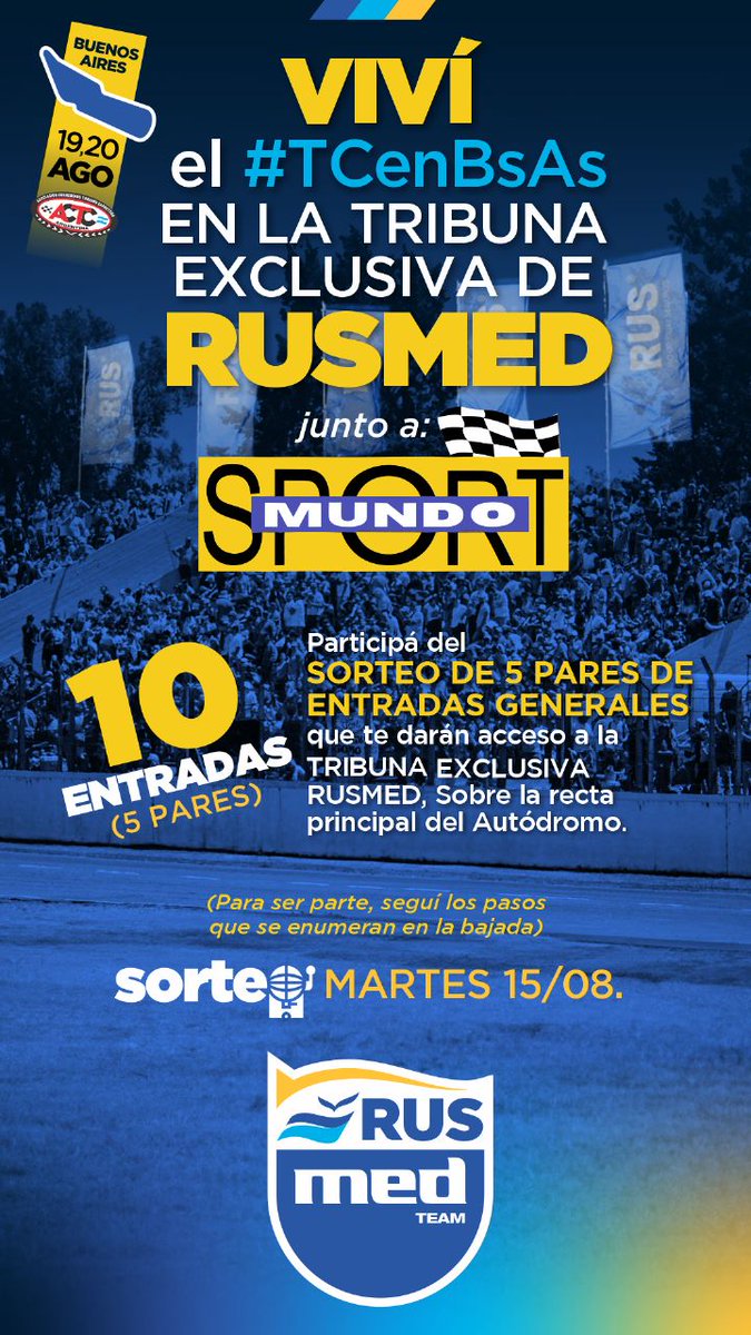 No te lo pierdas este Jueves se van 2  entradas, anotate aquí déjanos tus datos y viví un fin de semana fantástico con el  <a href="/RusMedTeam/">Rus Med Team</a> Sorteamos x acá Y el martes e.n la radio Suerte Amigos!!!