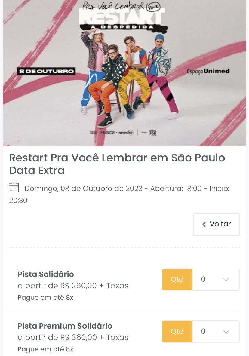 DATA EXTRA DE SÃO PAULO com ÚLTIMOS INGRESSOS de PISTA e PISTA PREMIUM SOLIDÁRIOS! ❤️

Garante o seu pra gente Recomeçar a escrever juntos esse capítulo final:
ticket360.com.br/restart