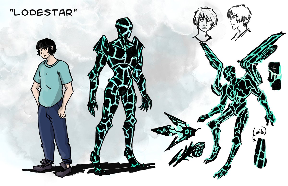 so uh. Here's a prospective design for a superhero TTRPG game I might be joining!

#prowlersandparagonsrpg #superhero #totallynotbluebeetleiswear #oc