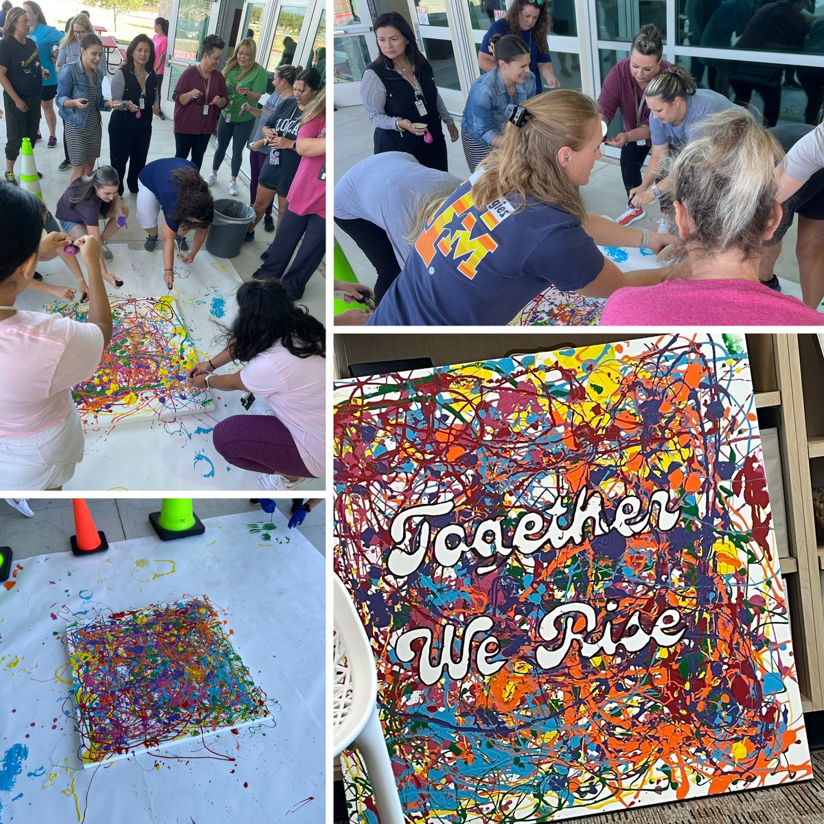 Mrs_Darden_'s tweet photo. I wish I had more space to share the pure joy, excitement, and fun that took place today at Oak Creek ☀️ from creating a collaborative piece of art, dodgeball tournament, and axe throwing, it was the best kickoff to thenew year! @cisdnews #WeAreOne #TogetherWeRise #OakCreekES https://t.co/B6bh67b0Fw