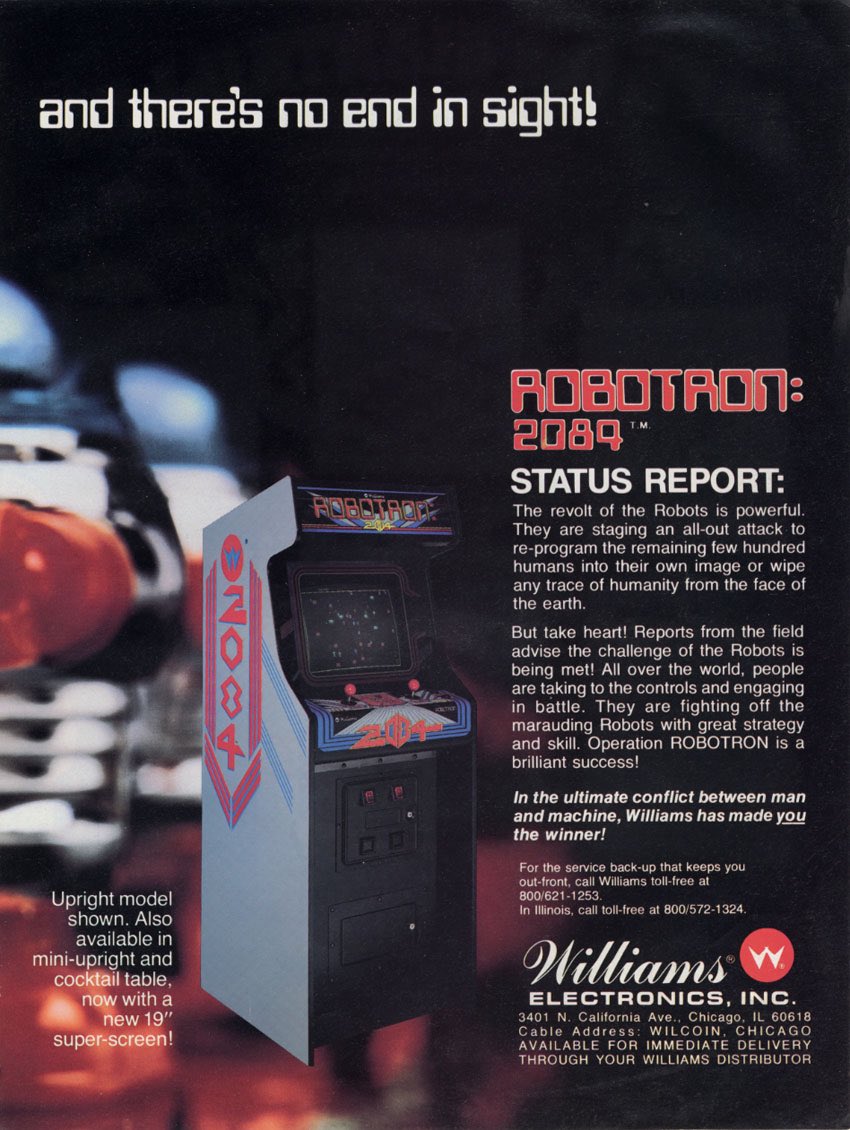 Robotron: 2084 (1982) Arcade Flyer #1.

This shows a Robotron looking ahead on the front page and the arcade machine on the back. A slogan reading “Operation Robotron has begun…. and there’s no end in sight!” is shown as well as a summary. 🤖

#Arcade #Robotron #Gaming #Retro