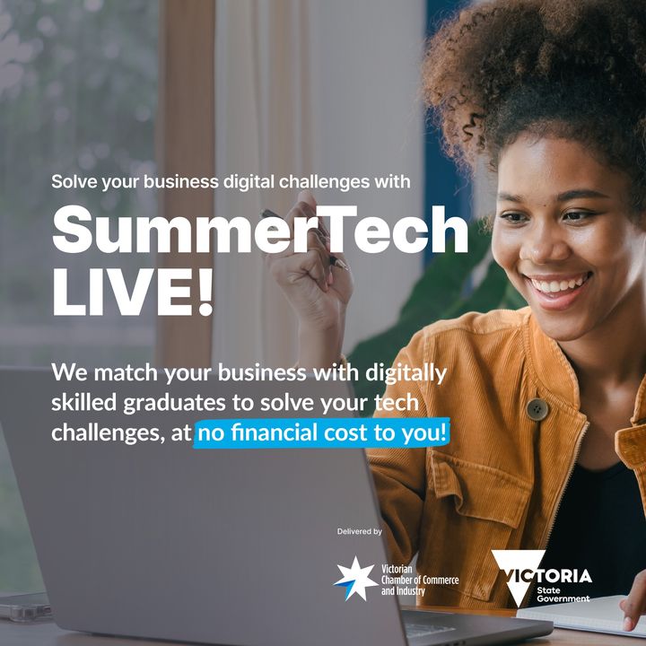 #SummerTechLIVE is a fantastic @VicGovAU program delivering real results for Victorian businesses while boosting #Victoria’s digital talent pool. If you are a business or student and want to get involved, visit djsir.vic.gov.au/summertech-live @VicGov_DJSIR | @vicchamber