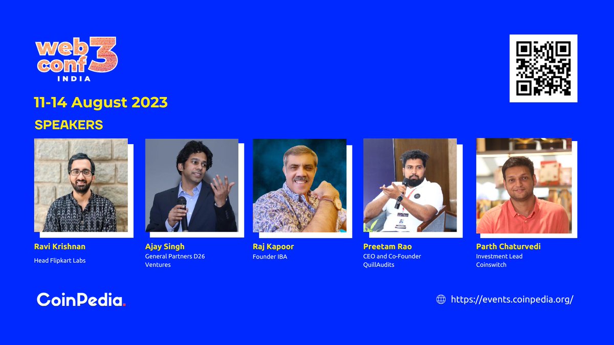 CoinpediaEvents's tweet image. 🎙️Discover the Stellar Speakers Lineup at Web3 Conference India!

🚀Prepare for enlightening insights from these industry experts:
 @raopreetam_ 
@singhajaysingh 
@rajkapoor1964 
@Parth4vedi 
@DasAbhyudoy 

Register for the event! 🎟️
🔗events.coinpedia.org/web3conf-india…

 #Web3Conference